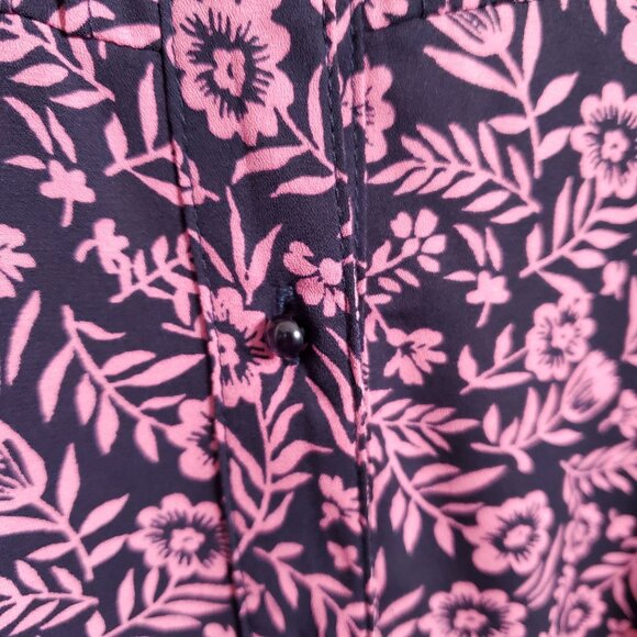 Nanette Lepore 12 Dress Floral Cottage Prairie Fit Flare Button Front Navy Pink - Picture 8 of 12